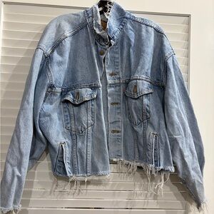 Light Blue Denim Jacket with Raw Hem